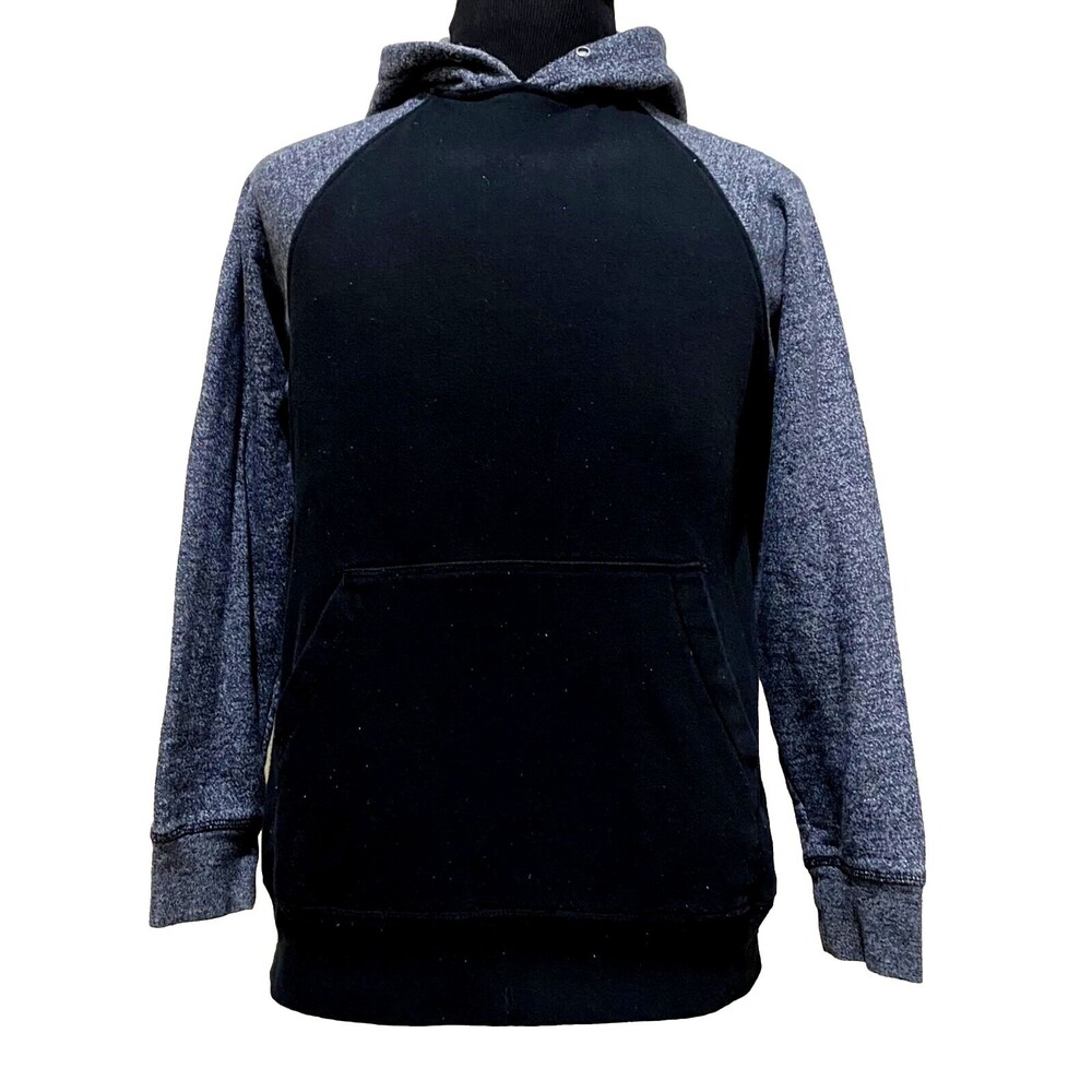Zine Hoodie Mens S Black Gray Raglan Pullover Sweatshirt Casual Skate Streetwear